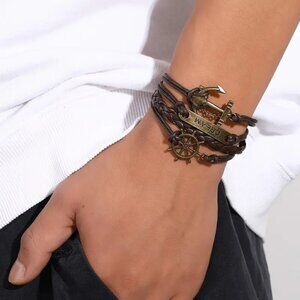 Bohemian Ship's Anchor PU Leather Bangle,  Multilayer Bracelets, Unisex Bracelet